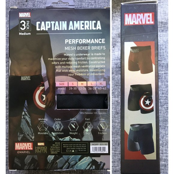marvel Captain America Performance Boxer Briefs 3 Pack Red Blue Avengers mCU - Picture 6 of 6